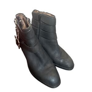 Jeffrey Campbell Black Leather Buckle Block Heel Ankle Boots Women’s 7.5